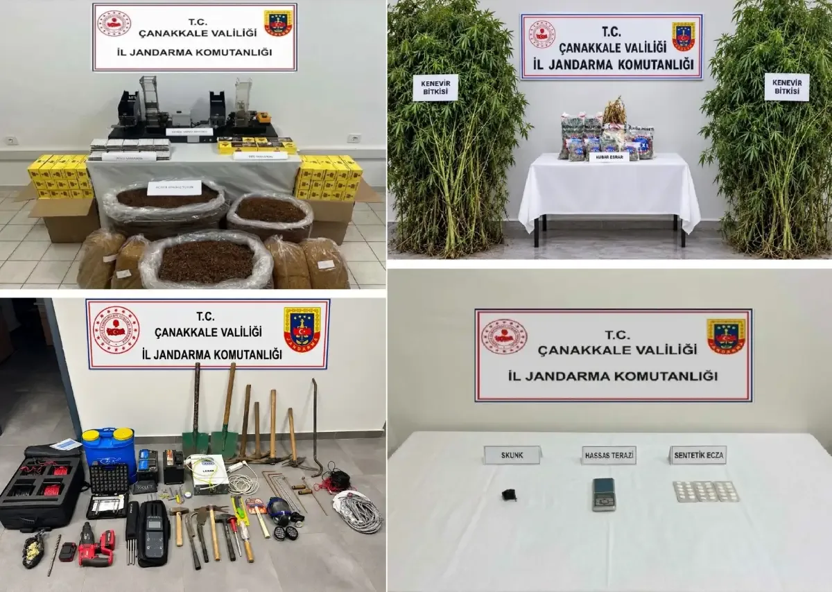 Çanakkale'de 3 ilçeye jandarma operasyonu: Uyuşturucu, kaçak tütün ve fosil ele geçirildi